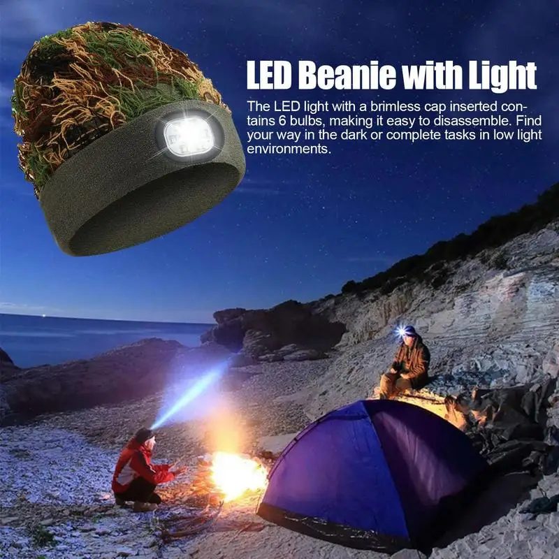 LED Beanie With Light Night Lighted Hat With LED Headlamp 3 Adjustable Brightness LED Beanie Removable Washable Knitted Caps For