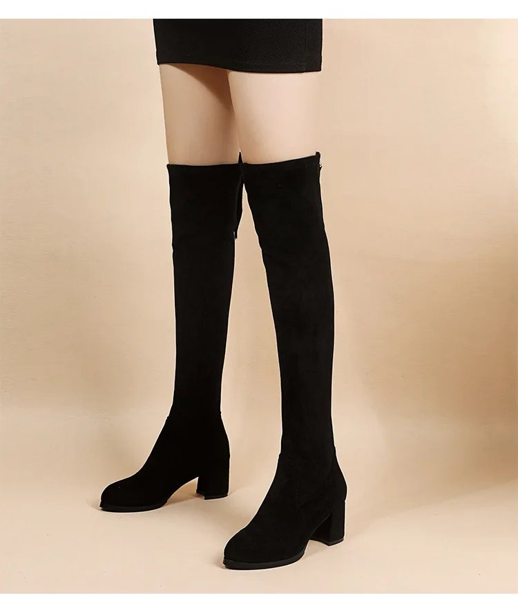 Fashion High heeled trendy cross-border elastic boots women's autumn winter really soft leather thick-soled fashion boots strap