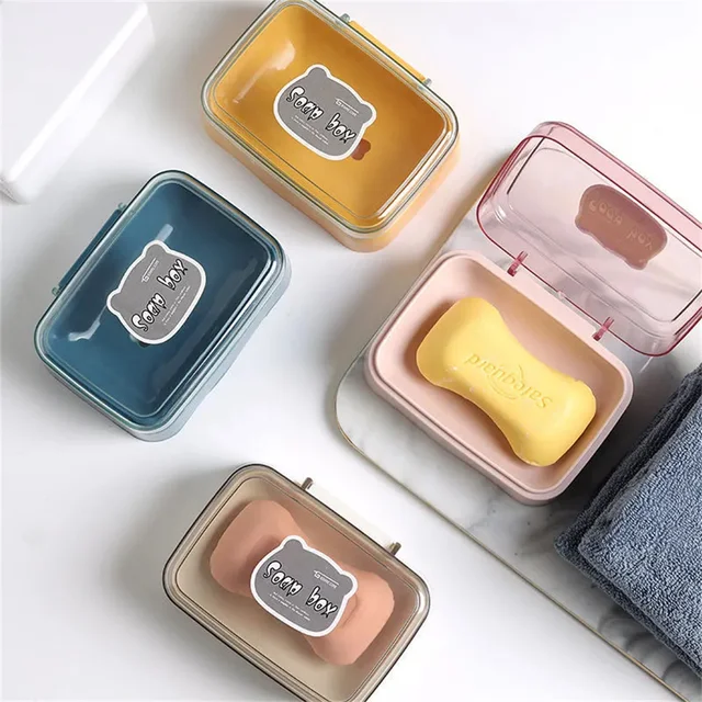 Flip Cover portasapone portasapone drenante in plastica scatola portaoggetti per sapone da bagno per la casa contenitore per portasapone trasparente portatile 6