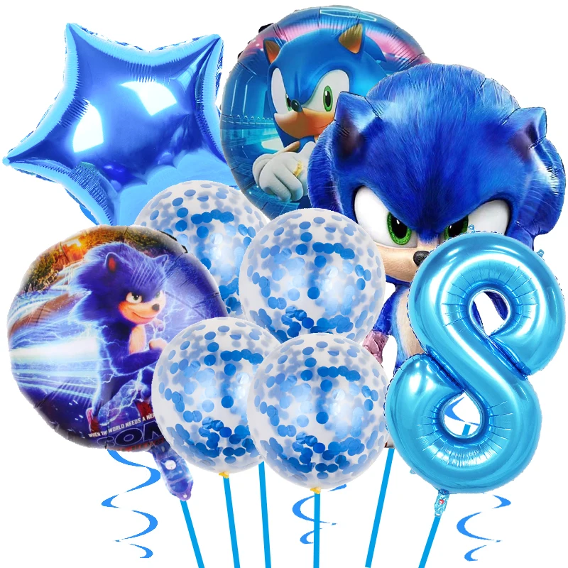 Decoración para fiesta de cumpleaños de Sonic the Hedgehog, pancarta de fiesta feliz, adorno para tarta de Sonic, globos de látex, suministros para fiesta, bolsas de regalo