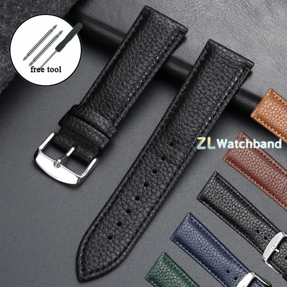Elegant Lychee Pattern Leather Watch Band - Versatile Sizes