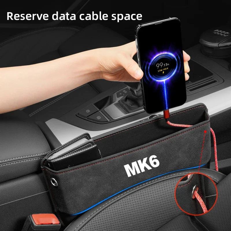 

Car Seat Gap Organizer Seat Side Bag Reserved Charging Cable Hole For Volkswagen MK6 auto Multifunction Seat Crevice Storage Box