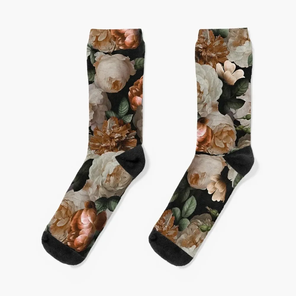 

Antique Jan Davidsz. de Heem Lush Roses Flowers On Black Pattern Socks moving stockings christmass gift Men Socks Women's