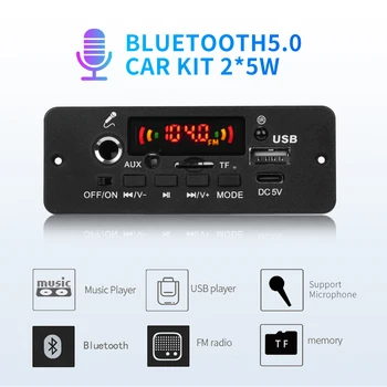 블루투스 5.0 MP3 디코더 보드, 10W 앰프, 무선 MP3 플레이어, 5V 자동차 FM 라디오 모듈, 음악 서브우퍼 스피커용 USB TF