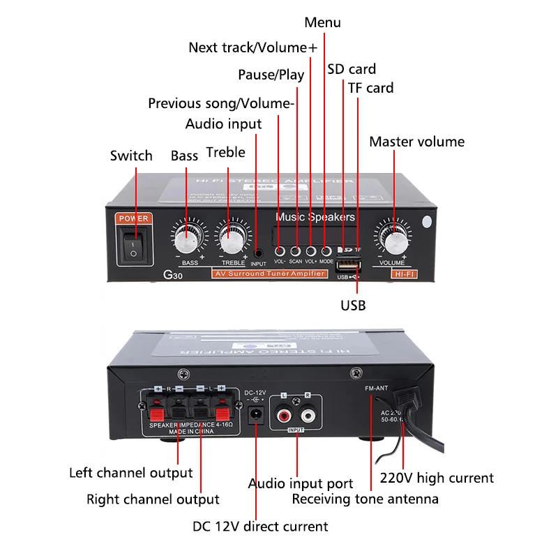 G30 G-919H 1000W 홈 파워 앰프 오디오 블루투스 앰프 서브우퍼 스피커 극장 오디오 사운드 시스템 220V/110V FM