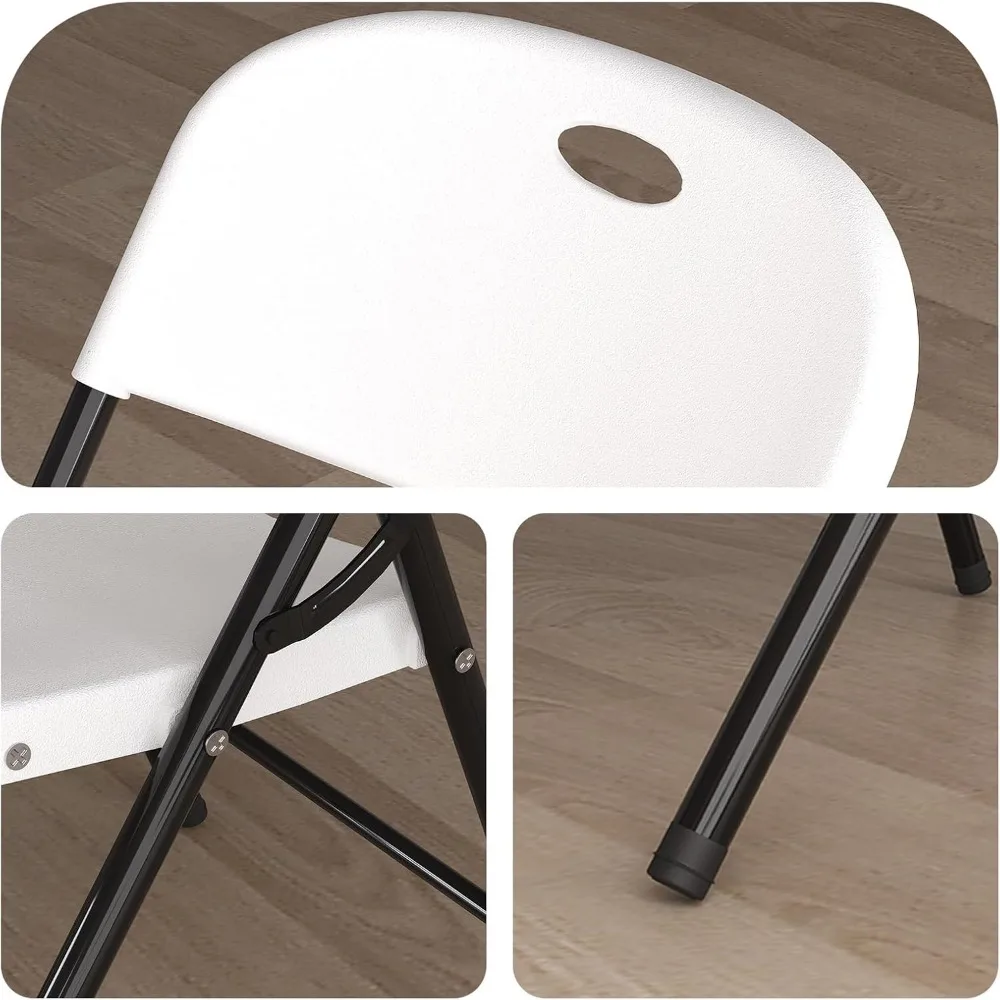 650 Weight Limit Heavy Duty Plastic Folding Chair with Reinfoced Steel Frame (White, 4 Pack), Beach Chairs 4