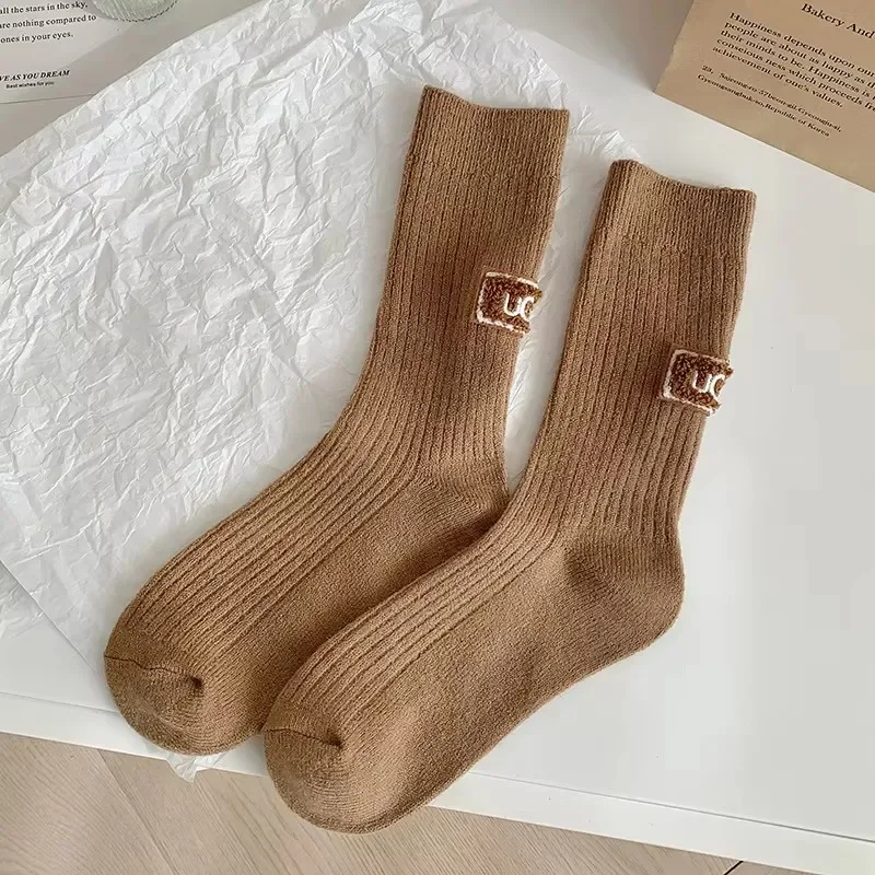 Winter Cozy Thickened Pile Socks Mid Calf Length Casual Cotton Soft Keep Warm Knitted Snow Boot Footwear Print Hosiery Носки