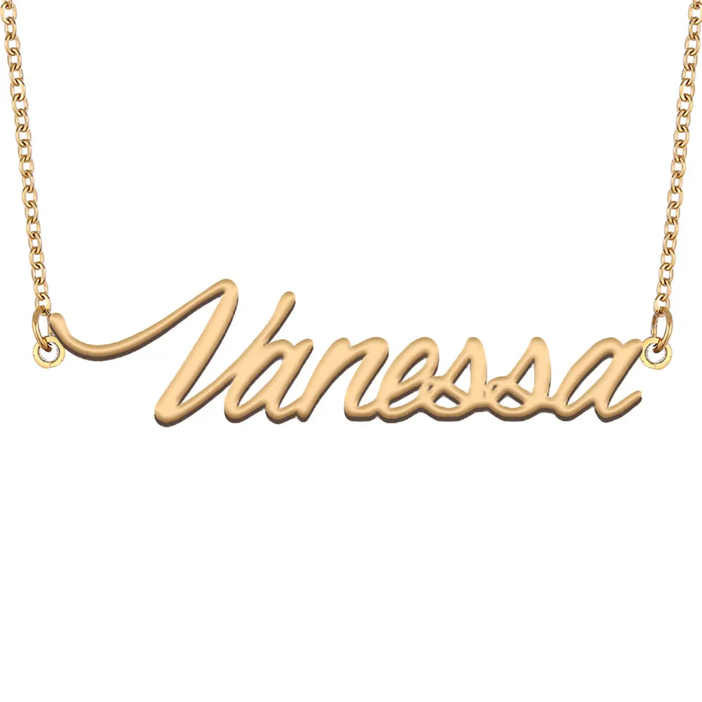 

Vanessa Name Necklace for Women Jewelry Stainless Steel Gold Color Nameplate Pendant Font Letters Choker Necklaces