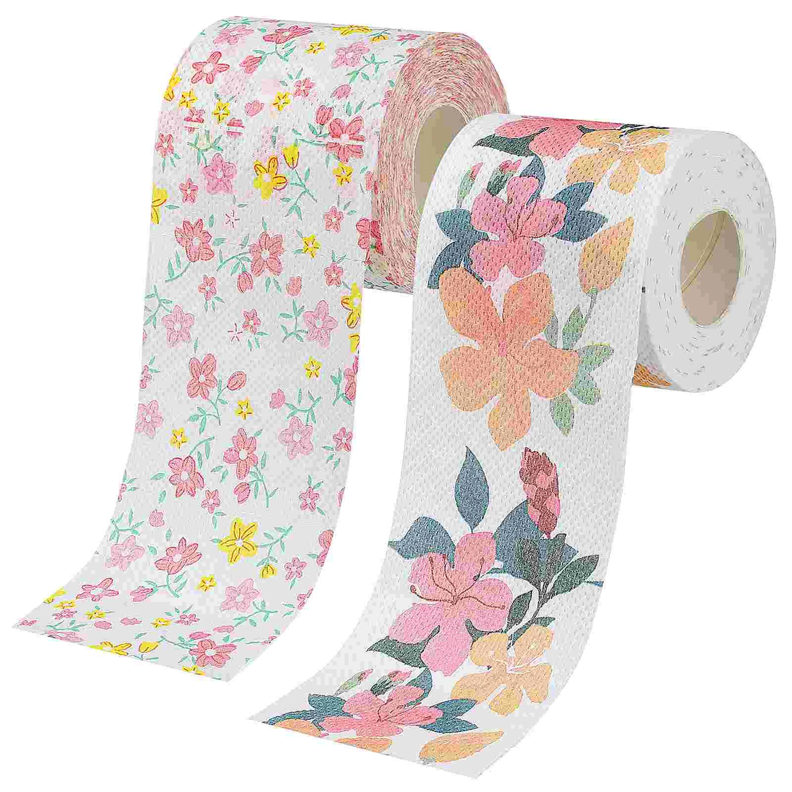 

2 Rolls Printed Paper Toilet Standard Floral Flower Fake Colored Tissue Napkins Commercial