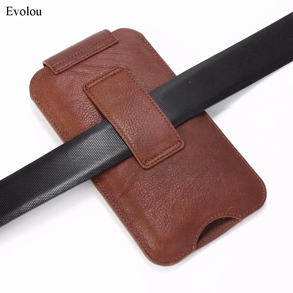 Premium Genuine Leather Phone Pouch with Belt Clip and Flip Cover