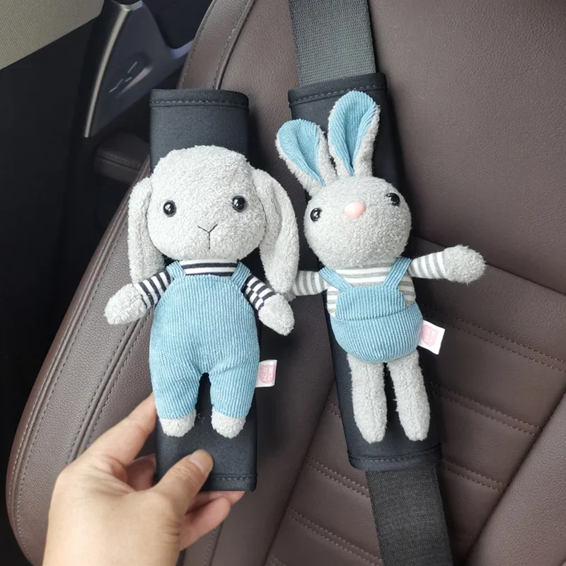 Almohadilla para el hombro para cinturón de seguridad de coche con forma de conejo de peluche, funda suave para cinturón de seguridad de bebé y niño, accesorio interior para cinturón de seguridad de c