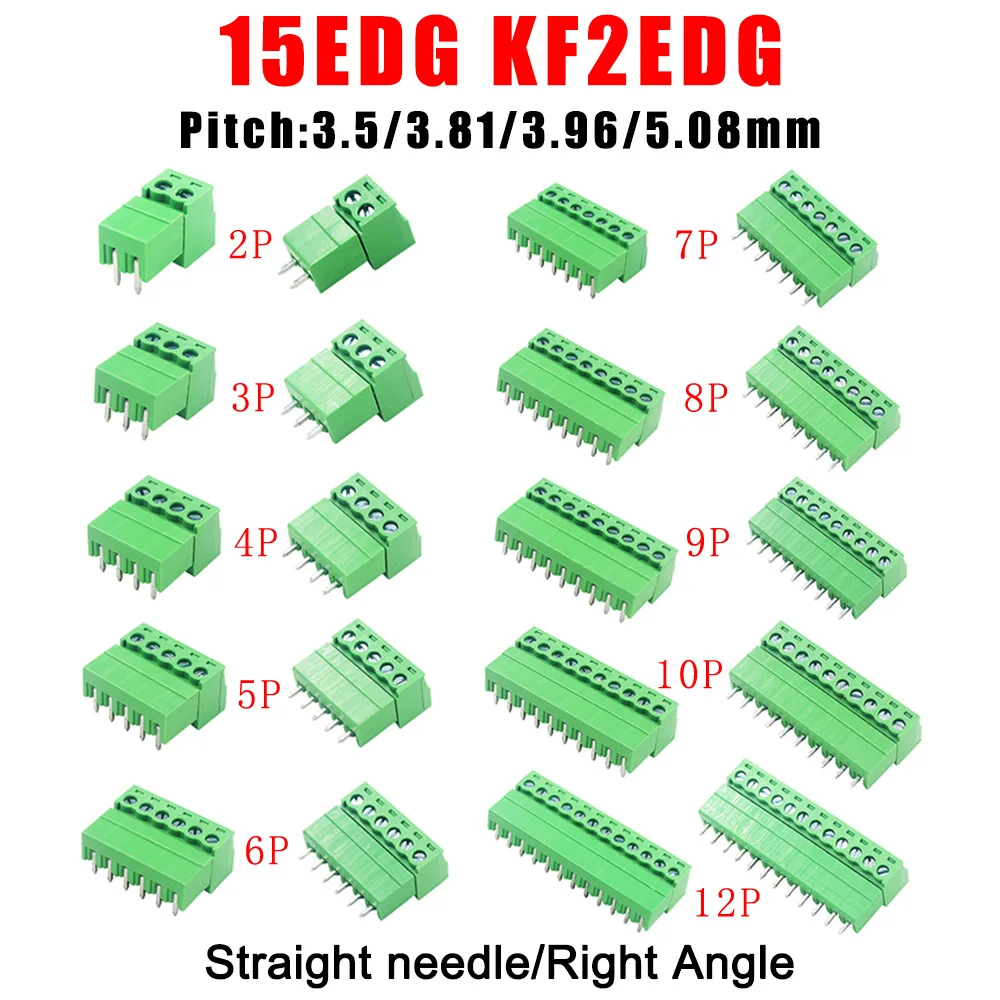 5Pair 15EDG KF2EDG 3.5mm 3.81mm 3.96mm 5.08mm PCB Screw Terminal Block 2-14Pin Male Plug Female Socket Pin Header Wire Connector