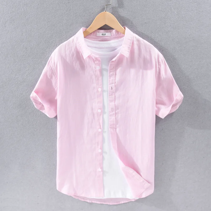 

2023 Men's Pure Linen Simple All-Match Casual Short-Sleeved Shirt