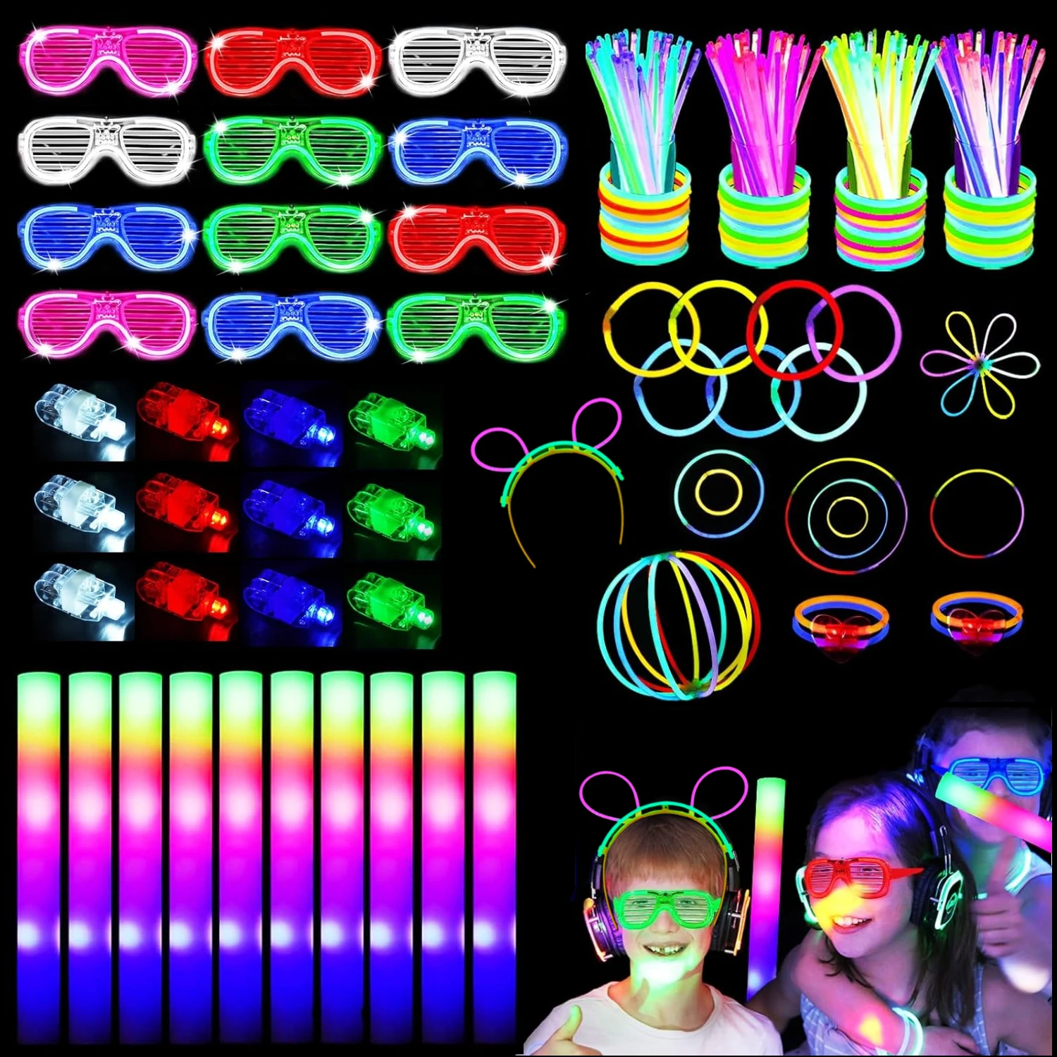 

Glow Party Supplies, Light Up Party Favors, 80 Glow Sticks,12 Foam Glow Sticks,12 Led Glasses,12 Finger Lights, Birthday gifts