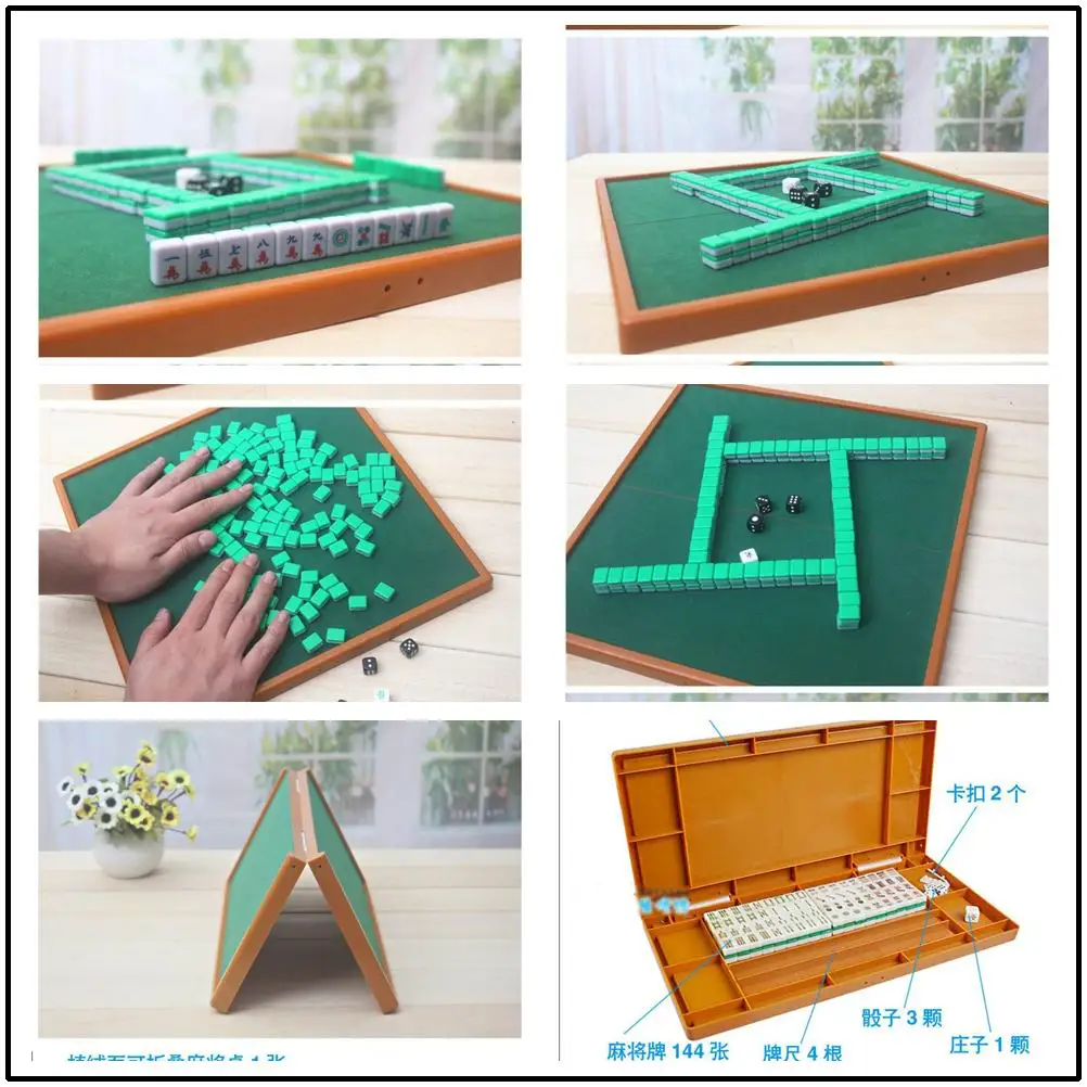 Small travel mahjong set mini Mahjong portable mahjiang tiles with table pieces traditional chinese family Board Game