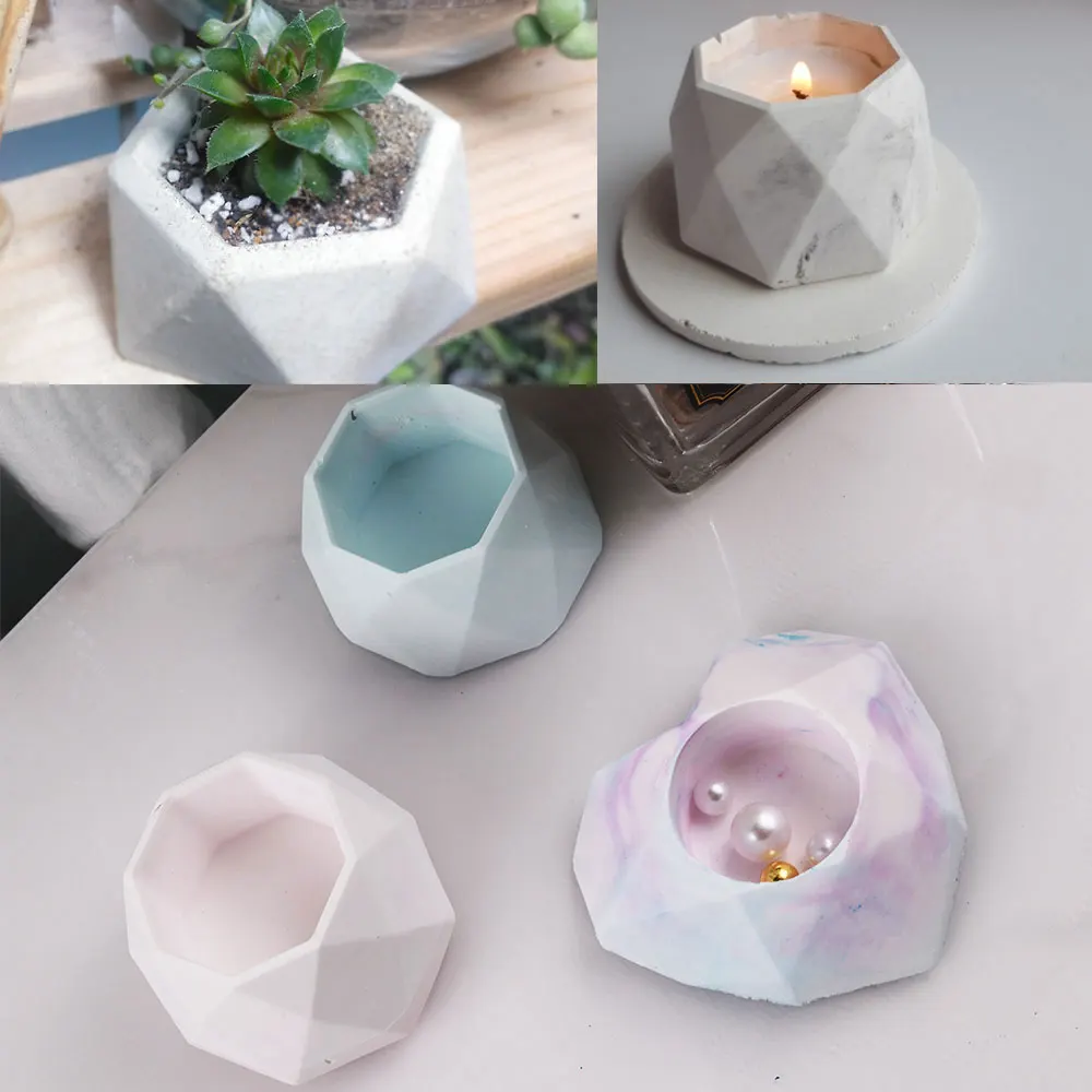 Hexagon Candle Jar Silicone Molds for Handmade Epoxy Plaster Concrete Clay Candle Holder Planter Pot Decor