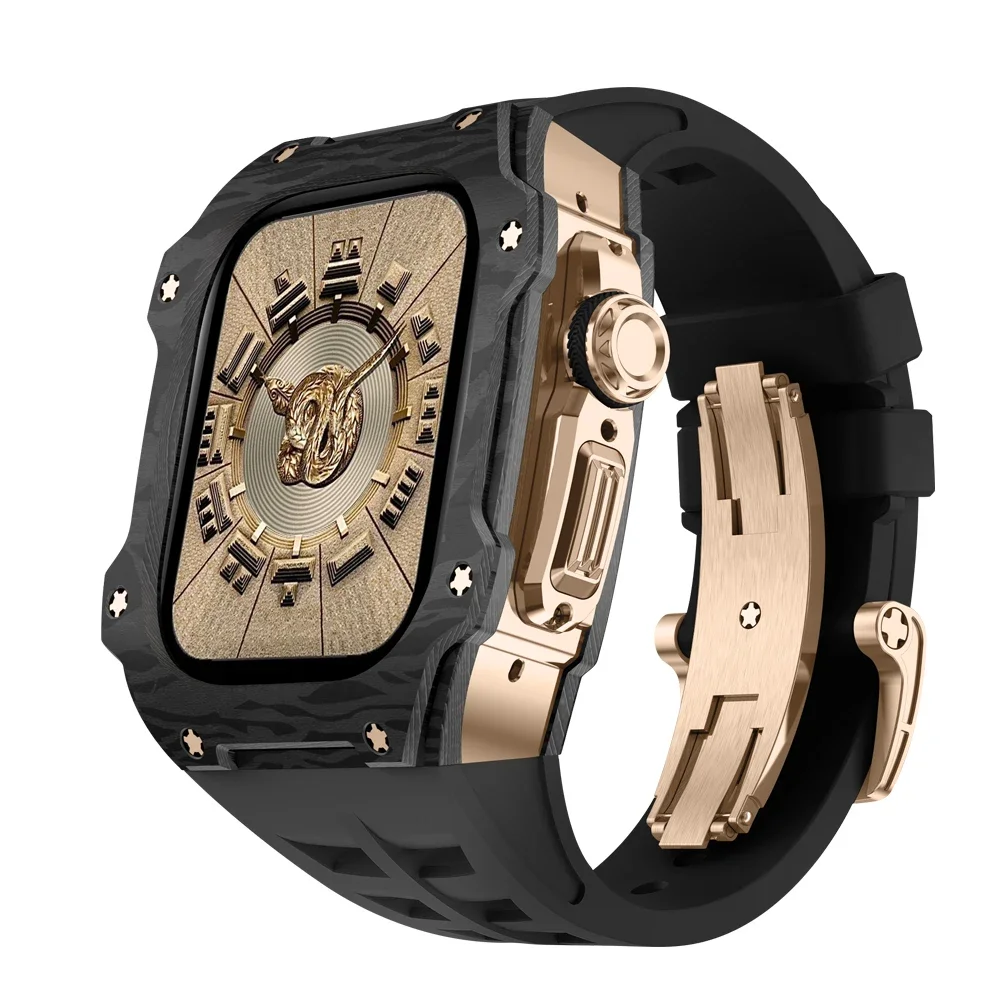 애플 워치용 고급 탄소 섬유 수정 키트, 울트라, 울트라 2, 49mm 티타늄 커버, 아이워치 시리즈용 49mm 불소 고무 스트랩