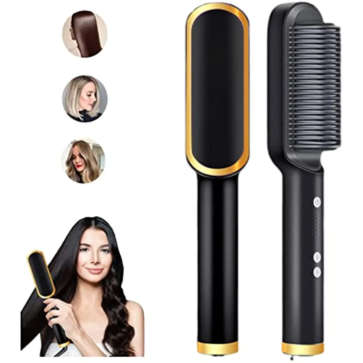 2 in 1 Hair Straightener Brush Curler Negative Ion Styling Comb