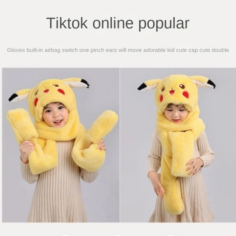 Chapeau et écharpe Pokemon Pikachu pour enfants, tout-en-un, trois