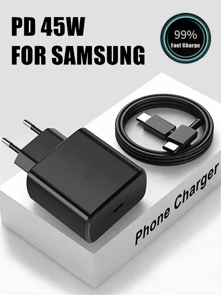 PD 45W USB C Super Fast Wall Charger For Samsung Galaxy S22 S23 S24 Ultra A55 Z Flip5 Fold5 5A Dual Type-C Quick Charging Cable