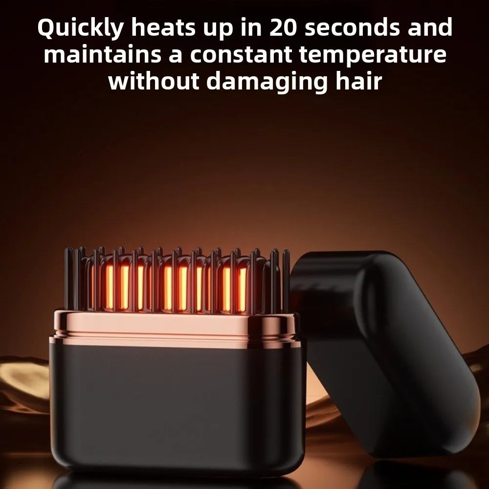 2 in 1 Cordless Mini Straightener Double Anti-Scald 3 Temp Settings Hot Comb Fast Heating Rechargeable Electric Hair Brushes