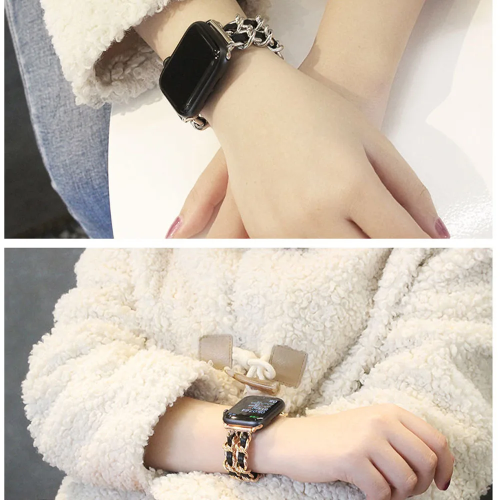 Metal + Leather Strap for Apple Watch 45mm 41mm 44mm 40mm 42mm 38mm Women's Fashion Bracelet Wristband for iWatch Series 87654SE