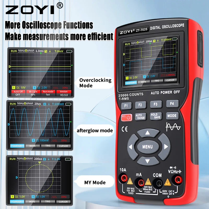 ZOYI ZT703S 702S Digital Oscilloscope Multimeter Transistor Tester 50MHz Bandwidth 280MS Sampling Rate Support Waveform Storage 2