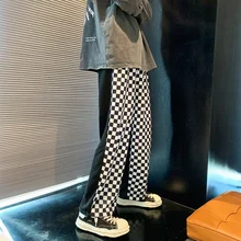 

Black/Red Plaid Pants Men Fashion Sweatpants Casual Pants Men Streetwear Loose Hip Hop Straight Pants Mens Joggers Trousers