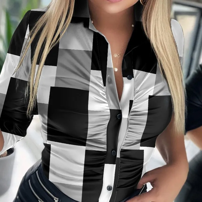 

Casual Spring/Summer Slim Fit Shirt Camisa Feminina Tops Mulheres Chiffon Blouse Women Summer Fashion V Neck Blusas Elegantes