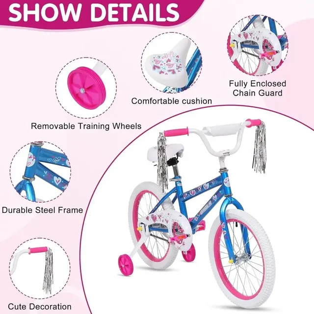 Adjustable Seat & Handlebar Kids Bike, Suitable for Ages 4-12, 18/20 Inch