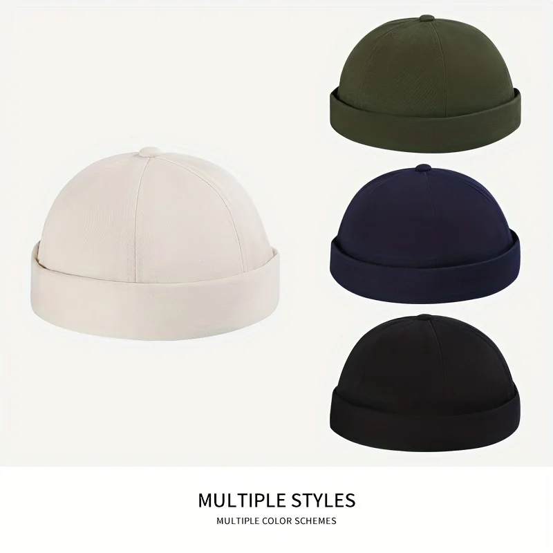 Fashion Brimless Caps Vintage Dome Hat Fashion Beanies Cotton Adjustable Unisex Men Women Hip Hop Hats Versatile Melon Skin Cap fashion beanies,cotton beanie,melon cap