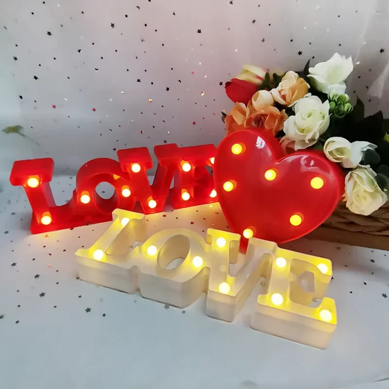 3D Love Letter LED Night Light Table Lamp for Valentines Day Christmas Wedding Home Decor Romantic Bedroom Atmosphere Light