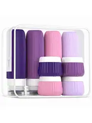 Travel Essentials: Leak - Proof Silicone Toiletry Bottles and Cream Jars (8 - Piece Set) - Silicone (Purple)