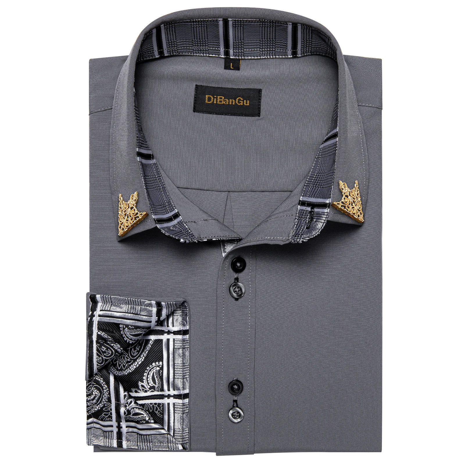 Classic Gray Business Men Shirt Patchwork Collar camisa masculina Spring Fall Long Sleeve Button-Down Wears Party Shirt For Men