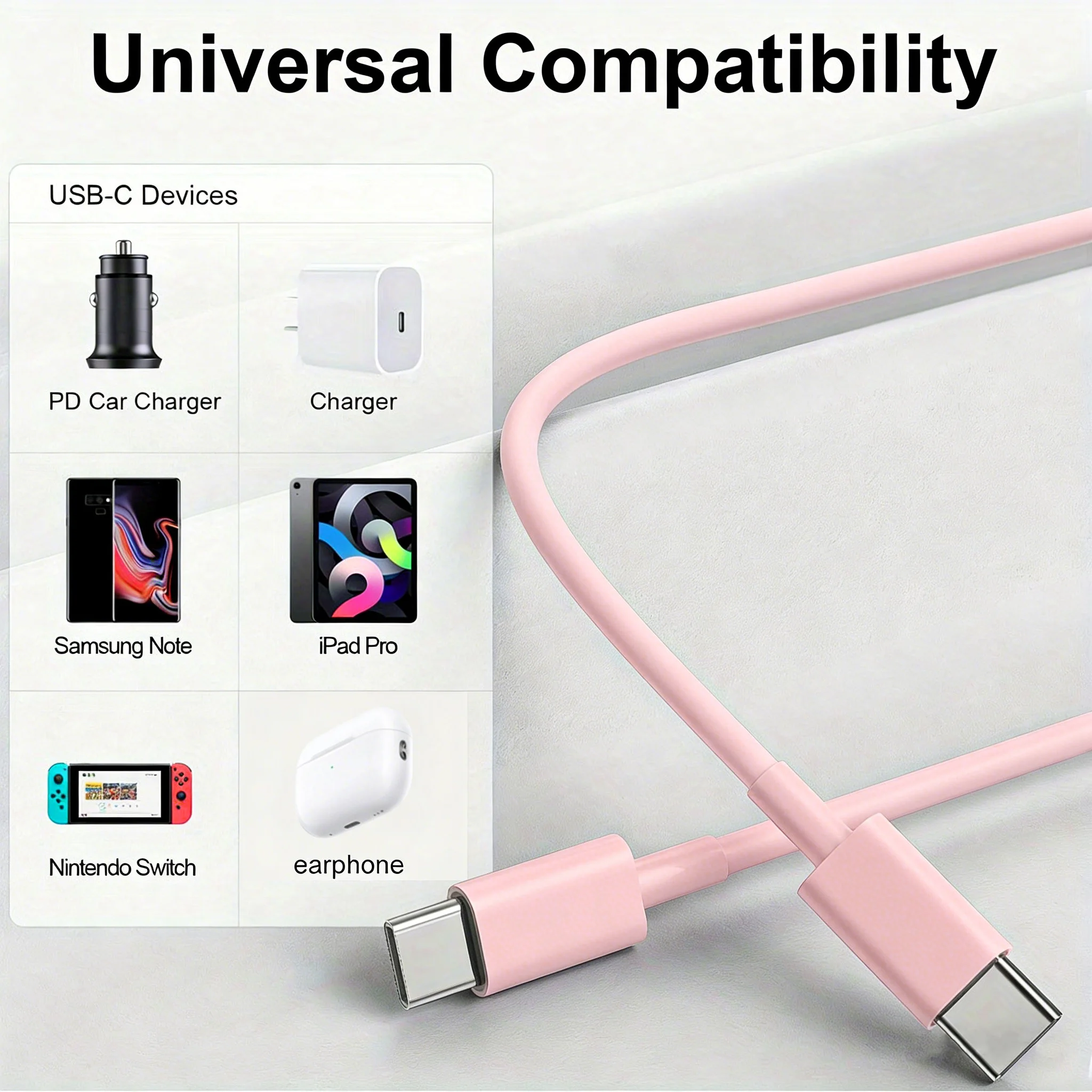 USB C to Type C 멀티 컬러 케이블 PD 고속 충전 데이터 케이블 (폰15, 화웨이, 삼성 Type C 데이터 라인 호환) 1개/2개/3개/5개