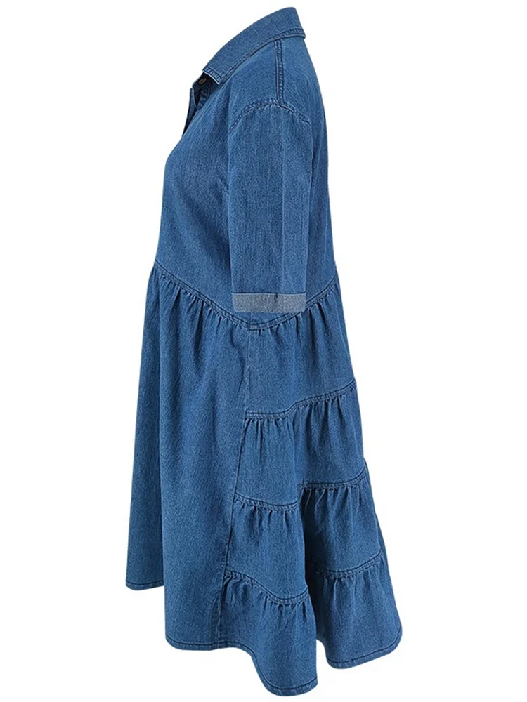 Wmstar Plus Size Denim Dresses Women Elegant Casual Loose Short Sleeve Summer Midi Dress Wholesale Dropshipping New Style