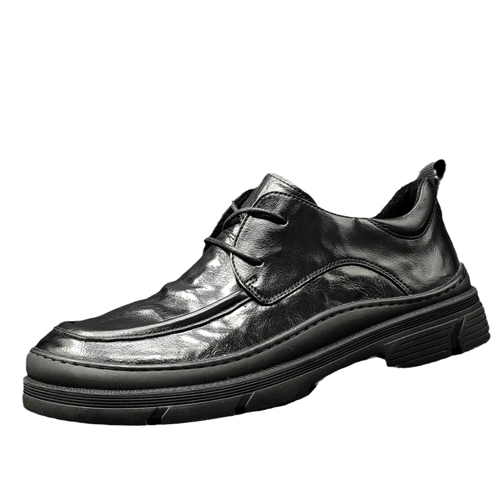 

High Quality Thick Sole Leather Men's Shoes Cowhide Casual Sneakers