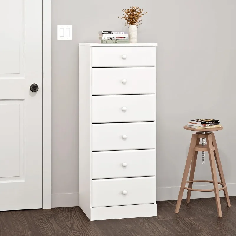 Tall White Dresser: 16.5"D x 19.75"W x 50"H, 6-Drawer Chest for Bedroom Perfect Chest of Drawers for Ample Storage