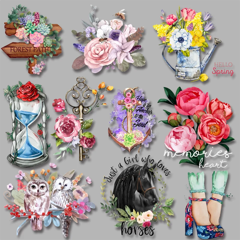 Bloosom Garden Flowers Fashion Beauty Heat transfer printings Iron on  stickers for clothes DIY Ironing Patches