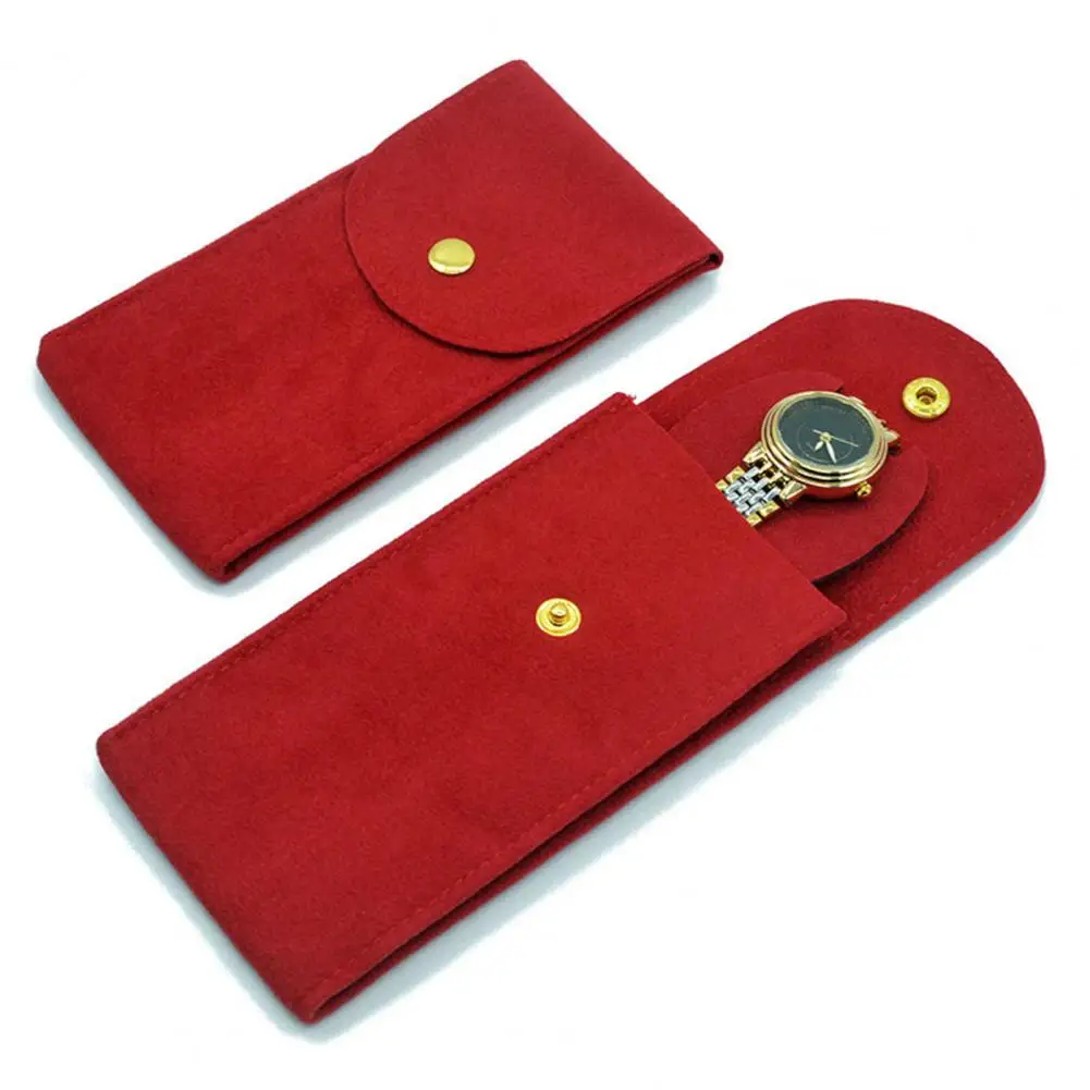 Anti-wear Watch Bag Anti-scratch Shock-proof Press Button Short Velvet Snap Design Portable Jewelry Packing Pouch Daily Use