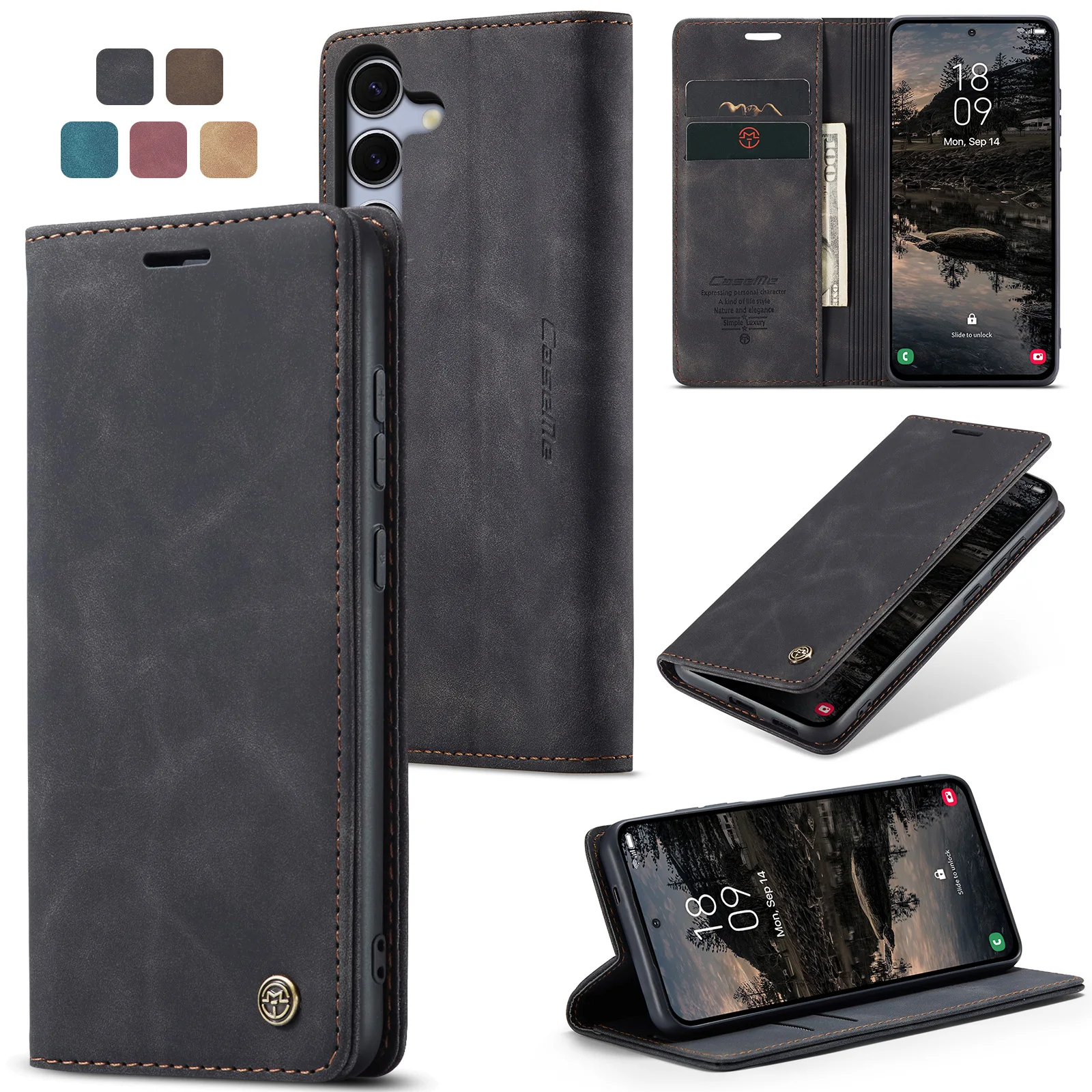 Luxury Retro Leather Wallet Phone Case with Multiple Card Slots and Stand Function
