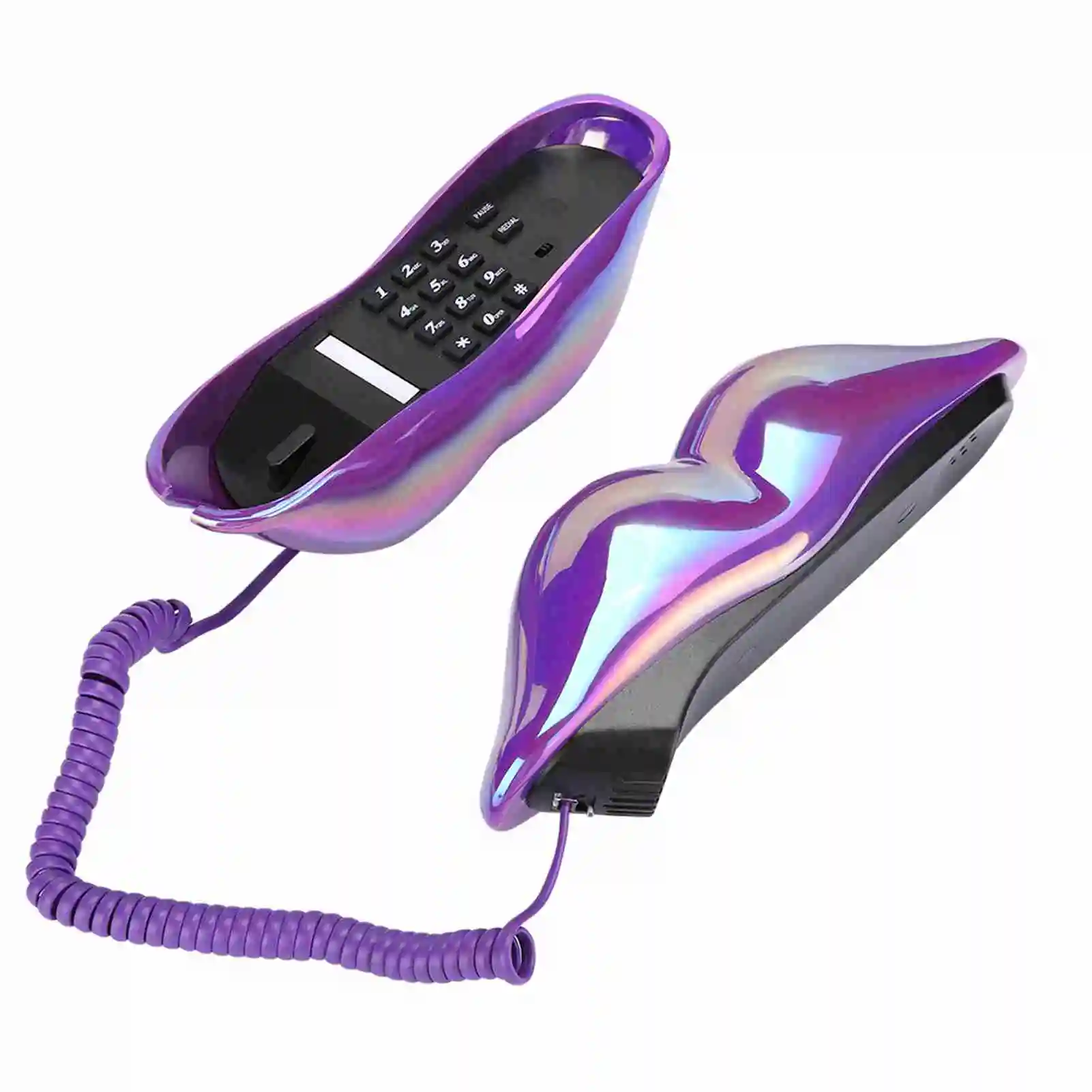 【New】Creative Purple Lips Telephone Electroplate Desktop Landline Phone for Home  Desk Landline Phone