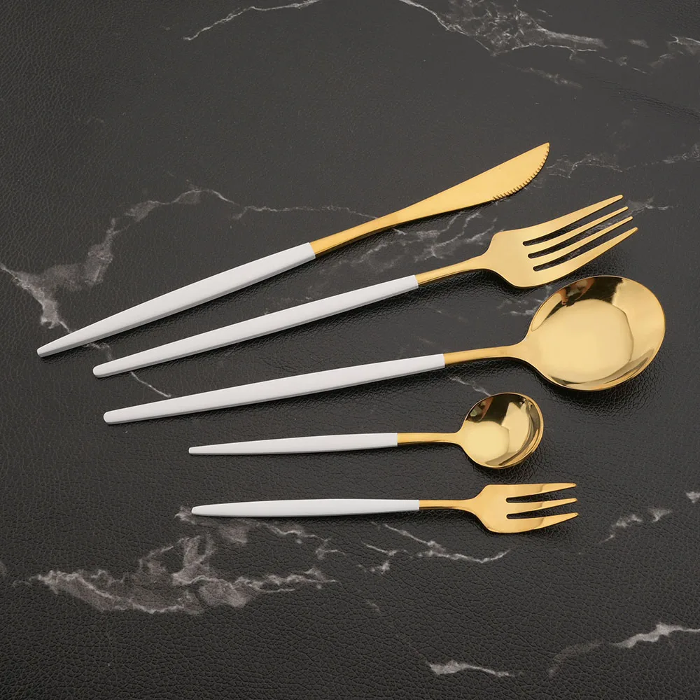 White Gold Cutlery Set Stainless Steel Tableware Knife Cake Fork Coffee Spoon Dinnerware Set 30Pcs Kitchen Flatware Silverware cutlery set western style cutlery set picnic cutlery set stainless steel cutlery set