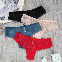 String Sexy en dentelle pour femmes, culotte taille basse, sous-vêtements transparents ajourés, Lingerie élastique, sous-vêtements confortables 3