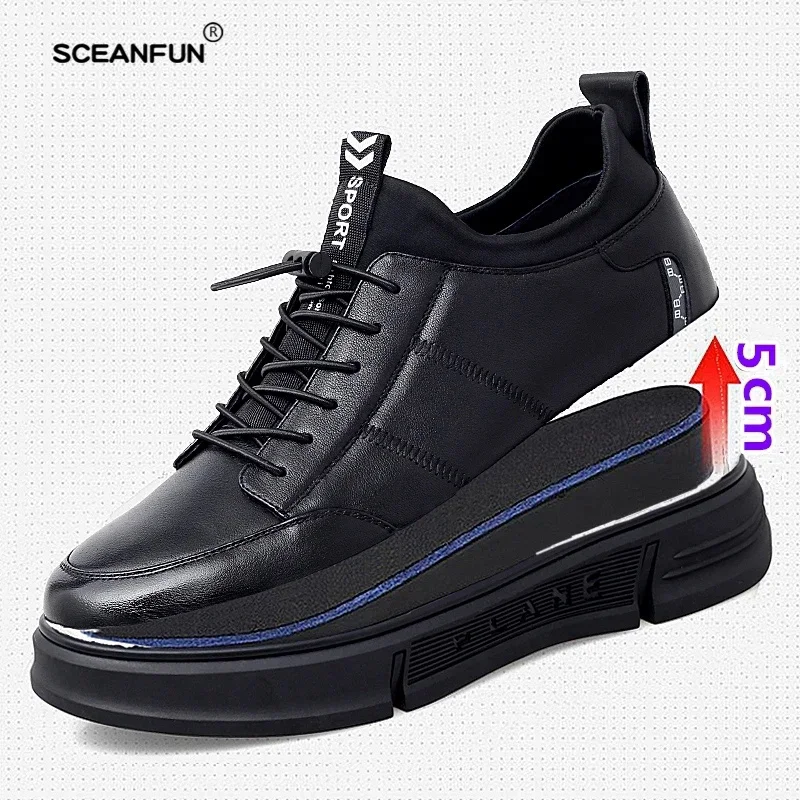 New genuine leather elevator shoes men sneakers height shoes height increase shoes tall shoes insole 5cm sports heightening 2