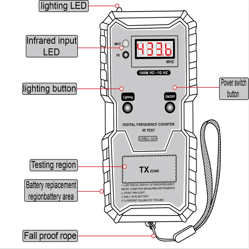 BJ-501 Car Remote Keys Infrared Frequency Tester Digital Electronic Infrared Frequence Measuring Instrument 100M-1GHZ 4-bit circuit tester circuit detector