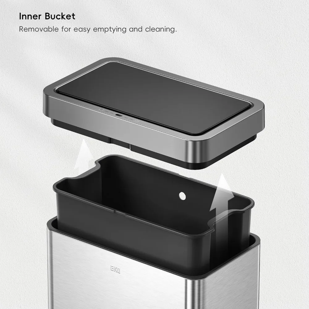 Mirage-X 47 Liter / 12.4 Gallon Touchless Rectangular Motion Sensor Trash Can with Removable Liner, Brushed Stainless Steel Fin