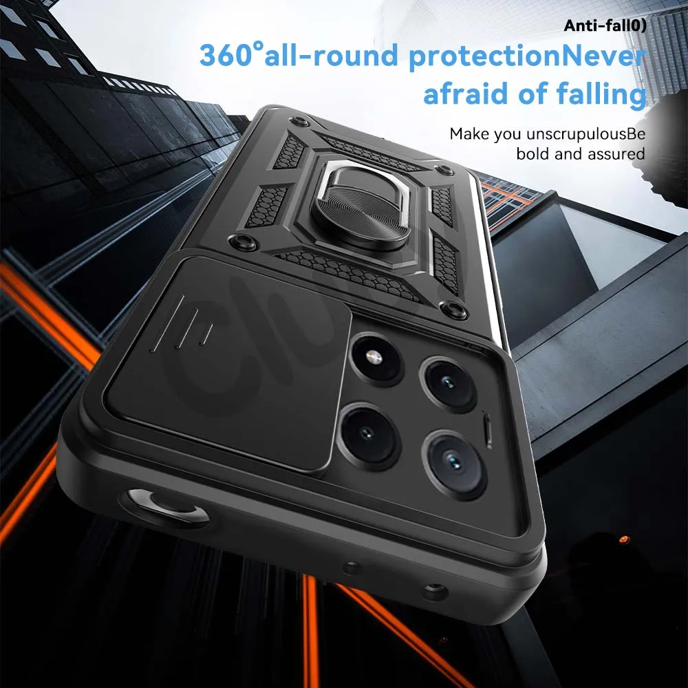 For Xiaomi Mi Poco X6 Pro X6 5G Camera Shockproof Armor Case For POCO M6 PRO 4G 5G C65 Car Magnetic Holder Ring Protect Cover