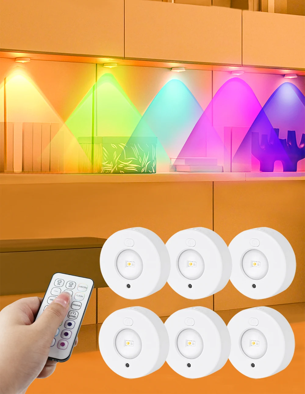 Description Picture 3 of itemNew Round Big Eye Lamp LED Under Cabinet Light USB Rechargeable Multicolor Night Light RGB Wine Cabinet Lamp with Remote Control
