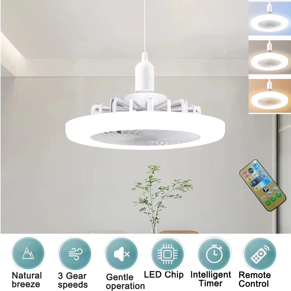 

E27 Ceiling Fan Light with Remote Control Timing Multifunctional Round Modern Infinitely dimmable Detachable for Bedrooms Home